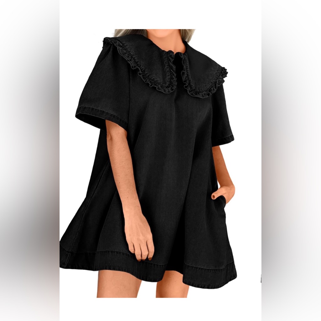 Pilgrim Collar Black Mini Dress Denim